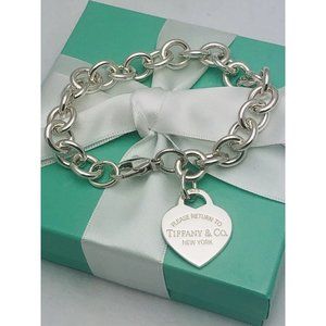 7.75" Return to Tiffany Sterling Silver Heart Tag Charm Bracelet